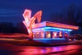 retro neon diner sign glowing at night Royalty Free Stock Photo