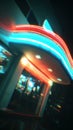 Retro neon lights of vintage theater at night Royalty Free Stock Photo