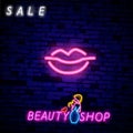 Retro neon lips sign. Design element for Happy Valentine`s Day. Ready for your design, greeting card, banner. Vector