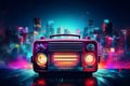 Retro Neon Radio Colorful Nostalgia with Vibrant Neon Lights