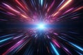 Retro neon warp abstract flight through 3D hyper tunnel space