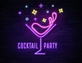 Retro neon wine glass sign on wall background Royalty Free Stock Photo