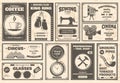 Retro newspaper goods and services old advertising banners. Vintage newspaper ads vector illustration set. Newspaper Royalty Free Stock Photo