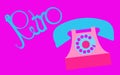 Retro, old, antique, hipster, vintage, ancient, disk, pink phone with a tube with a retro inscription written in beautiful blue le Royalty Free Stock Photo