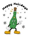 Retro old cartoon Christmas bottle character