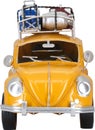Retro, Old-fashioned, Vintage Yellow VW Beetle Tin model toy car isolated on white transparent background PNG Royalty Free Stock Photo