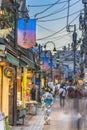 Retro old-fashionned shopping street Yanaka Ginza famous as a spectacular spot for sunset and also named the Evening Village. Royalty Free Stock Photo