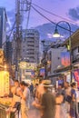Retro old-fashionned shopping street Yanaka Ginza famous as a spectacular spot for sunset and also named the Evening Village. Royalty Free Stock Photo