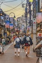 Retro old-fashionned shopping street Yanaka Ginza famous as a spectacular spot for sunset golden hour from the Yuyakedandan stairs Royalty Free Stock Photo