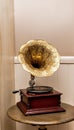 Retro old gramophone with horn speaker Royalty Free Stock Photo