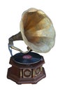 Retro old gramophone with horn  on white background Royalty Free Stock Photo