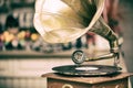 Retro old gramophone radio. Vintage style toned photo Royalty Free Stock Photo