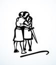 Vector drawing. People hug each other