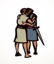 Vector drawing. People hug each other