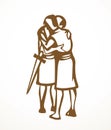 Vector drawing. People hug each other