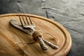 Retro old kitchen tools on wooden board Royalty Free Stock Photo