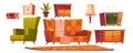 Retro old living room furniture and stuff set Royalty Free Stock Photo