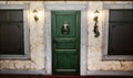 Retro old locked door and shining lamps Royalty Free Stock Photo