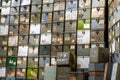 Retro old movie film storage boxes all over the wall.