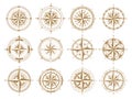 Retro old nautical navigation rose wind compass. Vintage rose wind marine navigation measure compasses vector Royalty Free Stock Photo