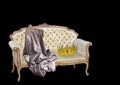 Retro old renaissance georgian elizabethan king queen chair swag crown gold golden seat chaise lounge longue png copy negative