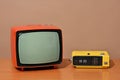 Retro old television and radio Royalty Free Stock Photo