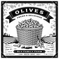 Retro olive harvest label with landscape black and white