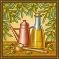 Retro olive oil still life