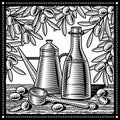 Retro olive oil still life black and white Royalty Free Stock Photo