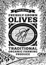 Retro olives poster black and white