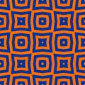 Seamless retro orange and blue op art wavy psychedelic lines and squares pattern