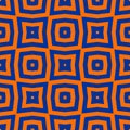 Seamless retro orange and blue op art wavy psychedelic lines and squares pattern Royalty Free Stock Photo