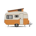 Retro Orange and Cream Pop- Top Caravan with Fold- Down Stabilizers on White Background camper Royalty Free Stock Photo