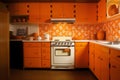 Retro orange kitchen. Generate Ai