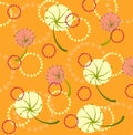 Retro orange and yellow color 60s flower motif. Royalty Free Stock Photo