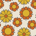 Retro orange and yellow color 60s flower motif. Royalty Free Stock Photo