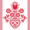 Polish Floral folk art vector design from Nowy Sacz in Poland inspired by traditional highlanders embroidery Lachy Sadeckie