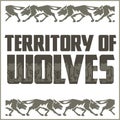 Retro ornament - running wolves and inscriptions