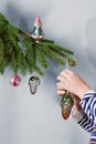 Retro ornaments on Christmas tree Royalty Free Stock Photo