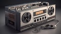 Retro outdated portable cassette tape recorder. Generative AI