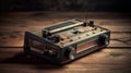 Retro outdated portable cassette tape recorder. Generative AI