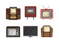 Retro Outdated Tv or Television Transmission Device with Screen and Antenna Vector Set