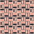 Retro Palm Springs Pink and Brown Bricks Vector Seamless Pattern.Whimsical Geometric Backrgound.Abstract Mid-Century Geo