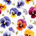 Retro Pansy Flower Seamless Pattern On White Background Royalty Free Stock Photo