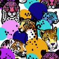 Retro Panther, Cheetah or Leopard Vibrant Colors Abstract Seamless Surface Pattern for Products, Textile or Wrapping Paper