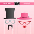 Retro party, bridal shower, movember printable Glasses, Hats, Lips, Mustaches, Masks for photobooth props Royalty Free Stock Photo