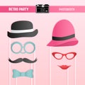 Retro party, bridal shower, wedding celebration, movember printable Glasses, Hats, Lips, Mustaches, Masks for photobooth Royalty Free Stock Photo