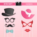 Retro party, bridal shower, wedding celebration, movember printable Glasses, Hats, Lips, Mustaches, Masks for photobooth Royalty Free Stock Photo