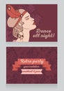 Retro party invitation design with sample text and beautiful flapper woman profile Royalty Free Stock Photo