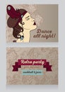 Retro party invitation design with sample text and beautiful flapper woman profile Royalty Free Stock Photo